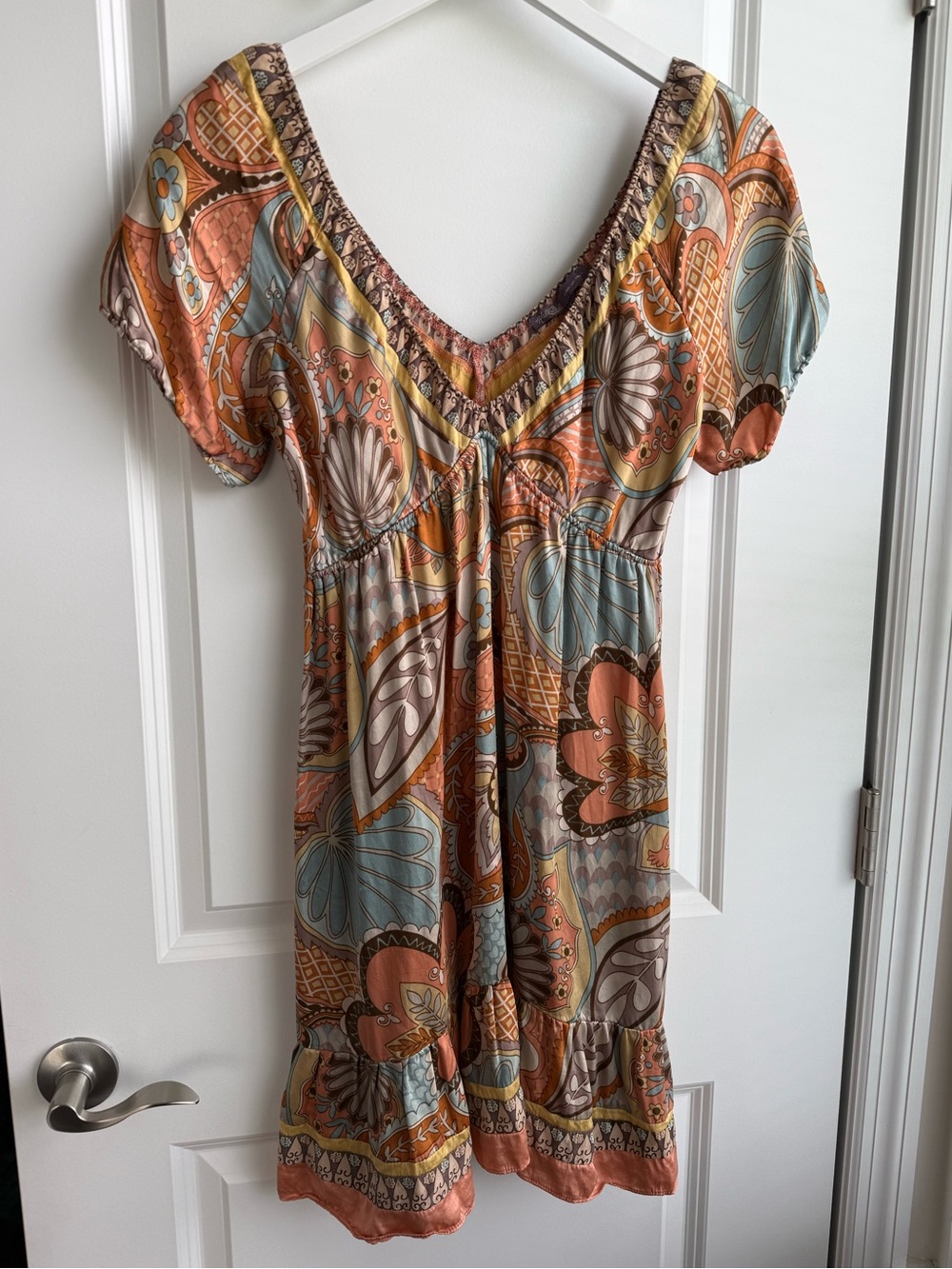 Vintage Y2K Hale Bob 100% Silk Mini Dress Floral Fairy 00s Whimsical Large Boho